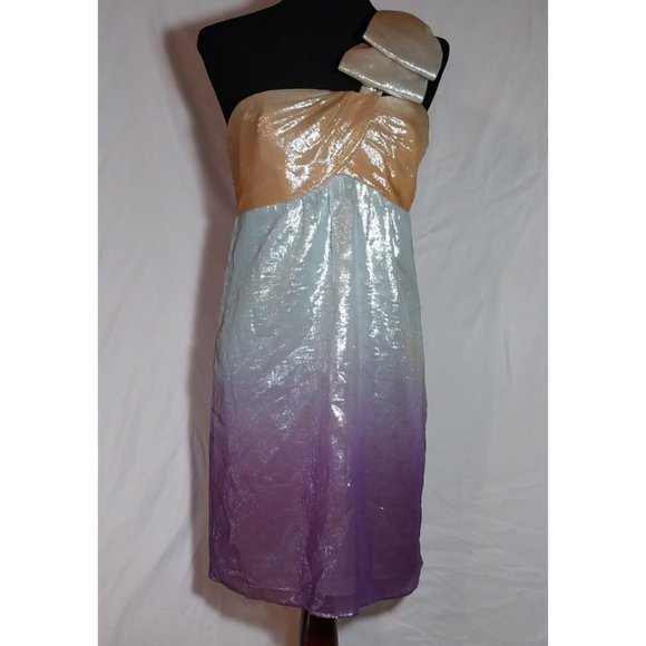 Voom by Joy Han Vintage Y2K Shimmery One Shoulder Barbie Prom Dress sz Large - Picture 1 of 5